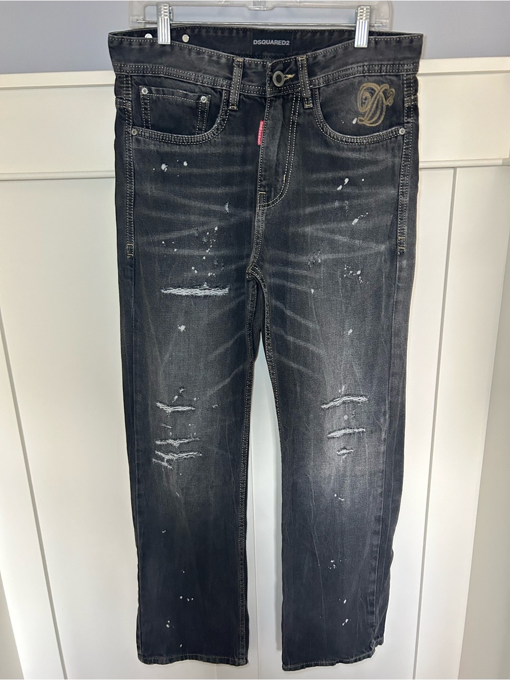 Dsquared2 loose straight-cut distressed paint splatter jeans